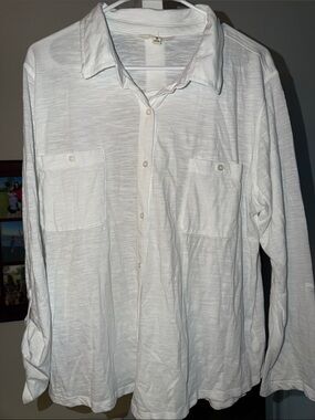 Lucky Brand Women's White Button-Down Shirt with Front Pockets